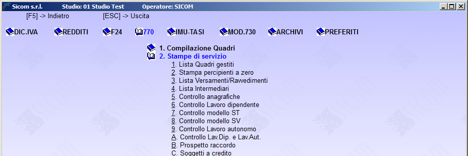 Nel menù delle stampe di servizio, è stata inserita una nuova scelta di stampa per stampare i soli movimenti dei quadri ST dei versamenti con data versamento