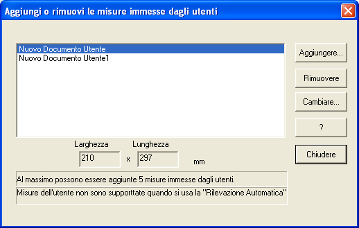 3.6 Cambiare le impostazioni del Trasporto Fogli ATTENZIONE Se si specifica [Rilevazione Automatica] su [Misura immagine in uscita] per scansionare un documento le cui misure non rientrano nelle