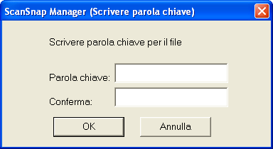 4.1 Usare ScanSnap Manager 6. Premere il tasto [SCAN]. Cominciare la Scansione. Al passo 3, se la casella per [Usare una parola chiave fissa] non è segnata, appare la seguente finestra.