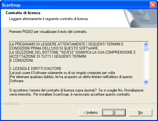 5. Controllare il contenuto del "Contratto di licenza" Se siete d'accordo con esso, fare click sul tasto [Sì].