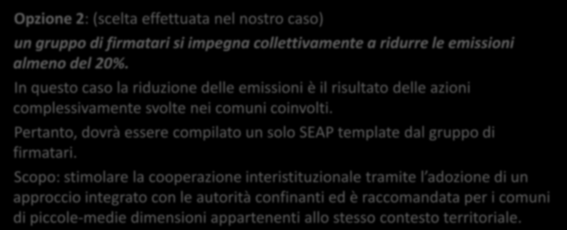 Opzione 1: IL JOINT PAES ogni firmatario del gruppo si impegna a ridurre individualmente le emissioni di CO2 almeno del 20%.