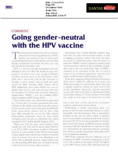Vaccinazione HPV dei maschi in UK dibattito in atto Importanza di vaccinare all età giusta (<13anni) Nuove