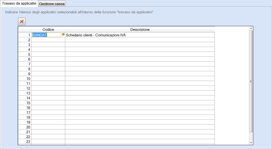 Accedere alla tabella di configurazione presente in Associazione - 09. Tabelle Precaricate - 10. Tabella Operatori Applicativi. Indicare per ogni collaboratore le specifiche di abilitazione.