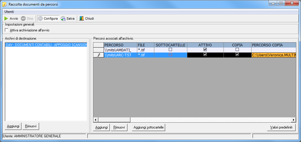 2. CONFIGURAZIONE Archifile ha una apposita icona nel menu principale del programma 1 2 Cliccando su Configura è possibile scegliere nella prima colonna a sinistra l archivio al quale andare ad