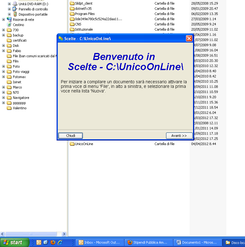 Installazione del modello 730/1 (4/4) Il sistema in maniera automatica crea su disco C, la cartella UNICO ON LINE dove verrà