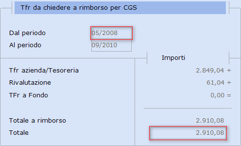 Gestione dipendente - Storico Cedolino Nello storico cedolino, sezione "Dati TFR" sono stati predisposti i nuovi campi in cui memorizzare i dati utili per la richiesta di rimborso del TFR c/cigs: