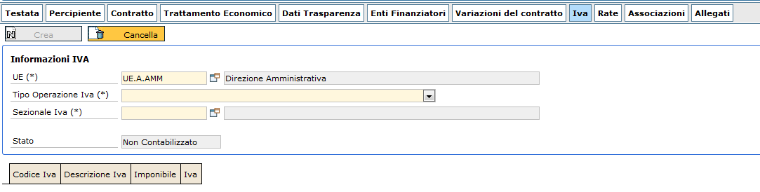 1.8 Dati relativi all IVA Nel caso in cui si stia inserendo un contratto ad un lavoratore autonomo abituale (Ruolo PR) in attività commerciale, sarà necessario compilare anche il Tab Iva, in cui