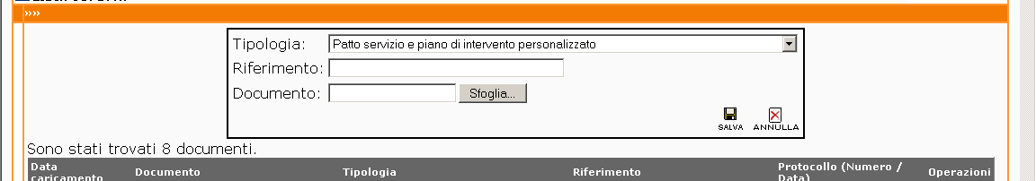 3. Importazione dei file firmati previsti dai dispositivi a dote Sulla schermata riassuntiva delle doti presenti per il lavoratore selezionato, è presente la colonna All. che apre la pagina di upload.