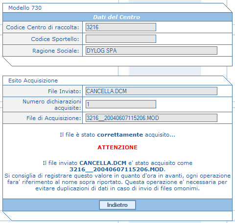 730 ) 9) A questo punto, se si e certi dei dati inseriti cliccare su Invia