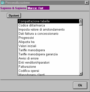 Selezionare* l'opzione voluta: COMPATTAZIONE TABELLE permette la compattazione dei dati per acquisire più spazio su disco.