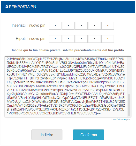 1.4 RECOVERY DEL PIN IN USO Nel caso in cui il Pin sia andato perduto, sarà possibile impostarne uno nuovo solo se è stata precedentemente scaricata dal portale la chiave