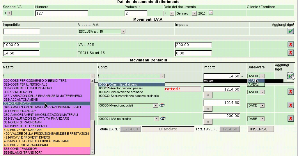 772 volume V Didattica in laboratorio Rispetto ai conti proposti automaticamente dalla causale AFA», ovvero fattura di