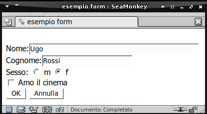 Form esempio <form method="get" action="http://www.sito.it/cgi-bin/a.