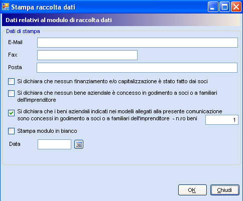 Stampa lista: permette di stampare l elenco dei dati presenti nella griglia Stampa raccolta dati: Per consentire allo Studio la raccolta di tutte le informazioni necessarie all adempimento, oggi