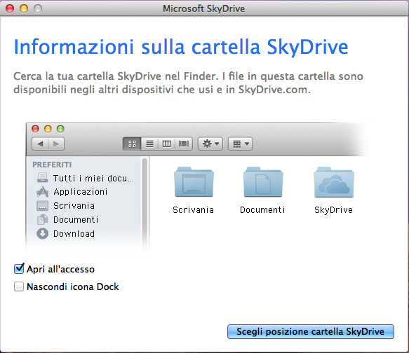 7.2.5. Scelta cartella: Il sistema SkyDrive prevede la creazione di una cartella speciale di sincronizzazione.