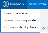 Il pulsante OPZIONI ci consente di selezionare le opzioni relative al formato del testo (normale, rtf o html) e alla priorità della mail (bassa, normale e alta) Il pulsante INSERISCI ci consente di