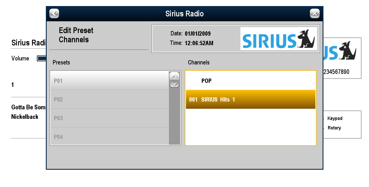 16.4 Canali preselezionati radio Sirius Ai canali preselezionati (preset) si possono assegnare un massimo di 18 canali per trovare più facilmente i canali più usati.