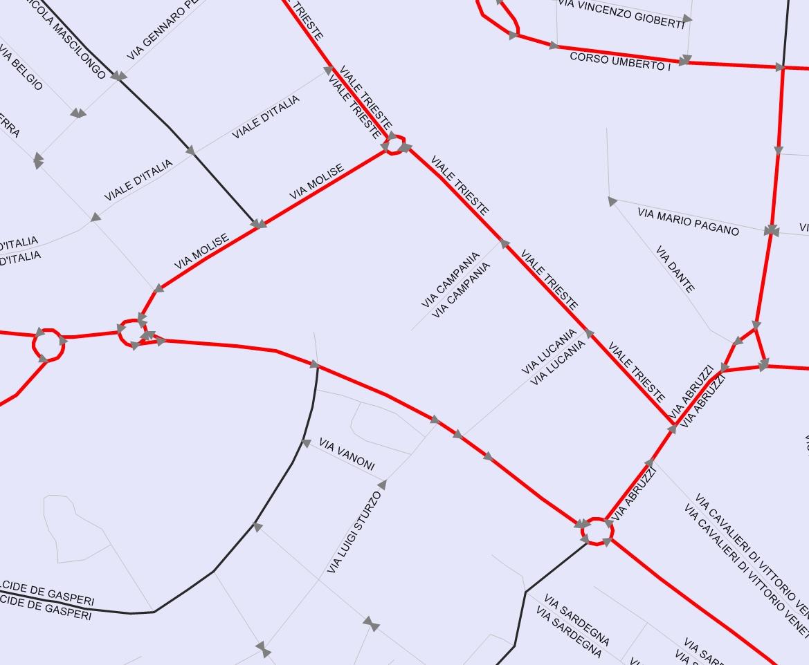 Configurazione della rete stradale allo Scenario di progetto 4 (dettaglio Via Martiri della Resistenza) -