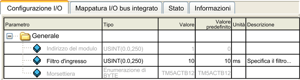 Moduli TM5 Configurazione dell I/O regolare integrato Introduzione La tabella seguente mostra i moduli di I/O regolari integrati e il riferimento del controller associato: Controller I/O regolare