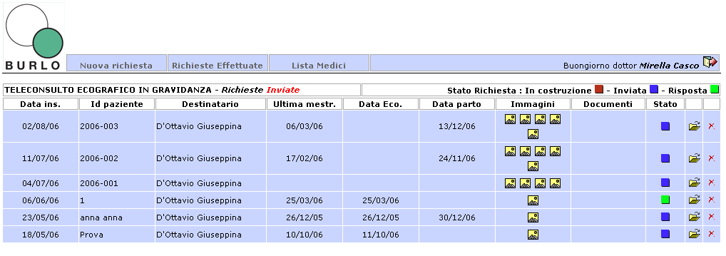 Una volta effettuato il login il medico si trova nella propria area riservata, nella quale ha la facoltà di inoltrare delle