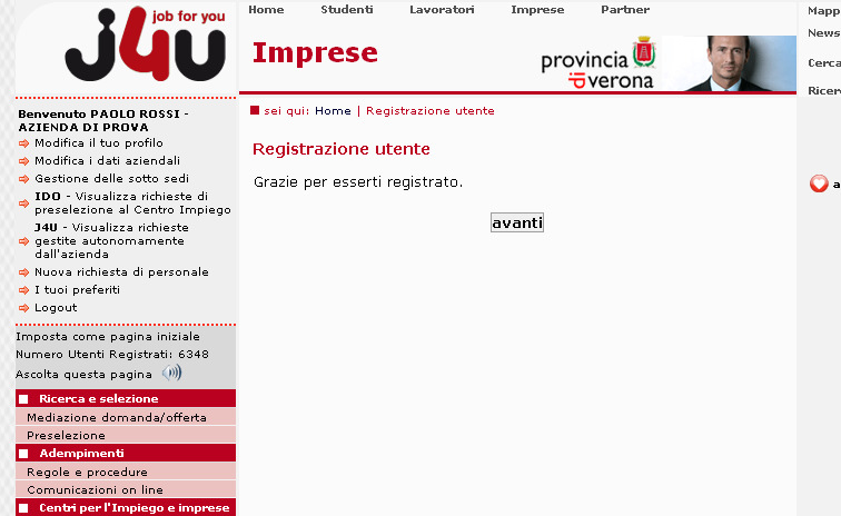 Per individuare correttamente il comune vedi Competenze territoriali dei centri impiego ultime pagine del presente manuale. Inserire i dati Cliccare su Salva. Cliccare su Avanti.