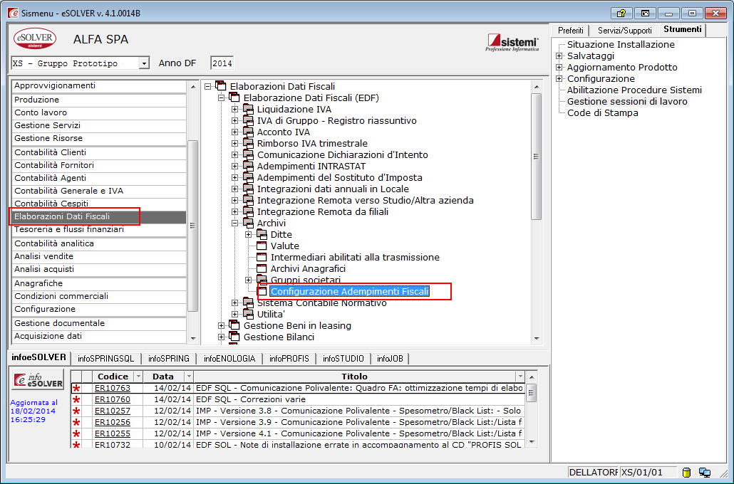 AL TERMINE DELLINSTALLAZIONE E POSSIBILE PROCEDERE CON LE FASI OPERATIVE PER OTTENERE I DATI ANNUALI 1) CONFIGURAZIONE CONTI PER DERIVAZIONE DI ALCUNI RIGHI DELLA DICHIARAZIONE IVA ANNUALE: