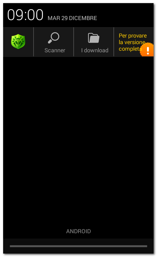 Capitolo 3. Per iniziare 12 Immagine 4. Barra delle notifiche Questa barra consente di eseguire le seguenti azioni: passare alla schermata di Dr.Web Light. A questo fine, premere sull'icona Dr.
