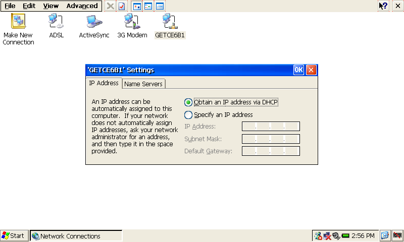 2. Doppio click GETCE681. 2. Seleziona ottieni indirizzo IP via DHCP. 3. Click OK per salvare e uscire. 4. E' anche possibile specificare un indirizzo IP manualmente 5.