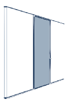 2 - Porta doppiovetro con apertura battente dello spessore totale di 64mm disponibile nella versione con doppio vetro da 10 mm o 6 mm, a filo con la parete.