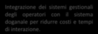 Il portale per l interoperabilità: architettura e servizi per gli operatori Integrazione dei sistemi gestionali degli operatori con il sistema doganale per ridurre costi e tempi di interazione.