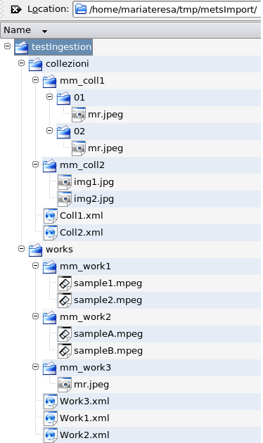 Esempio di struttura opere-collezioni Per i dati in formato METS si specifica che per risalire al file METS della collezione cui si fa riferimento, la Teca assume come punto di partenza e di