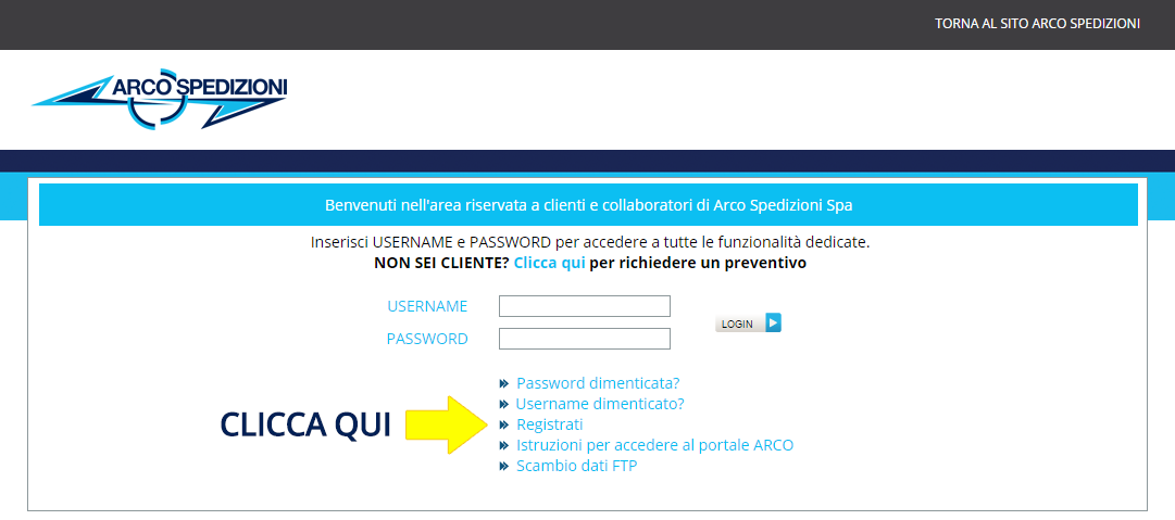 PORTALE ARCOWEB DI ARCO SPEDIZIONI SPA Accesso web al mondo di servizi di Arco Spedizioni S.p.A. 1.
