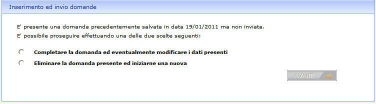 Figura 14: Servizio On-Line Domanda di AF-CD/CM - Invio Domanda Si precisa che i dati di una domanda salvata, ma non inviata, possono essere richiamati alla successiva connessione dell utente all