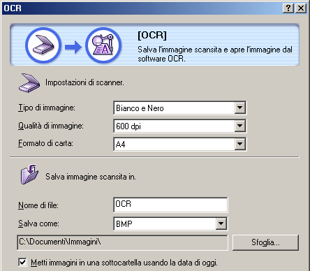 Impostazioni OCR (2/3) Salvataggio di Immagini Scansite - Nome di file Questa impostazione consente di regolare la denominazione dei file immagine.