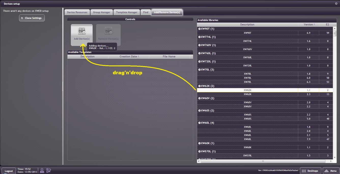 2. Eseguire il Drag n Drop sull area Add Device(s) : 3.