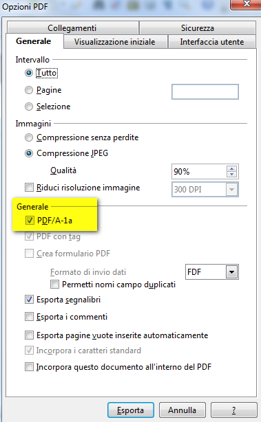 1.2.3 Istruzioni per la produzione di un PDF/A-1 con OpenOffice 4 Aprire il documento di testo (.odt,.doc,.