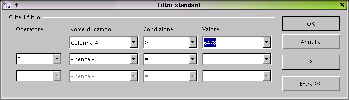 Operazioni avanzate sulle celle selezionare Dati Filtro Automatico 6.5.2 Filtro Standard Il filtro standard consente di realizzare condizioni complesse e su campi differenti.