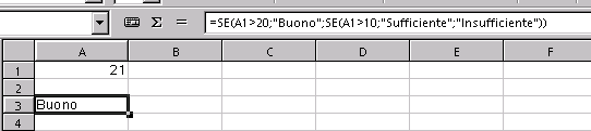 Operazioni avanzate sulle celle Supponendo di volere discriminare il valore della cella B5 affinché nella cella C11 appaia: Insufficiente se B5 compreso tra 0 e 10 Sufficiente se B5 compreso tra 11 e