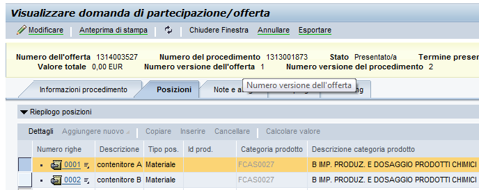 E possibile operare il download / upload del documento di Offerta per consentire una più agevole indicazione dei prezzi nel caso siano presenti un cospicuo numero di