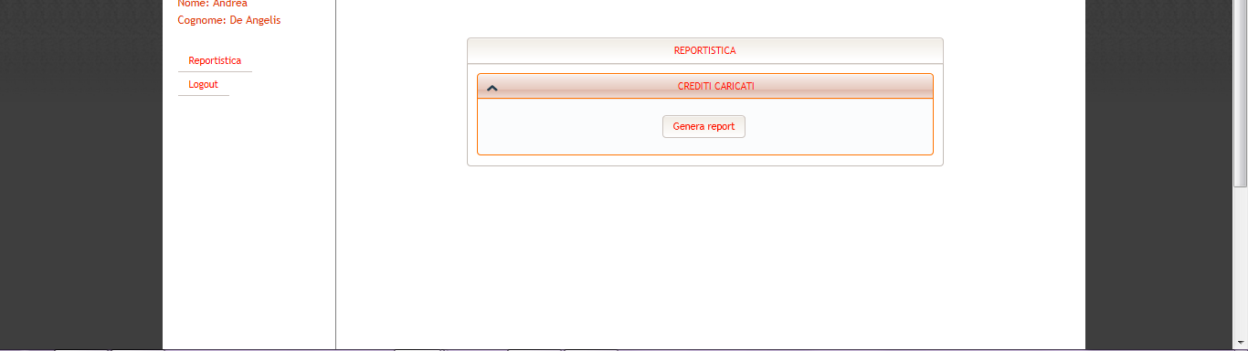 6 Area Reportistica Nell Area Reportistica è possibile generare report con il dettaglio dei crediti caricati.