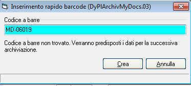 CASO 1 In questo scenario si prevede che il documento sia già stato abbinato a un codice a barre e archiviato nel programma di Archiviazione ottica, senza nessun riferimento ai dati del documento