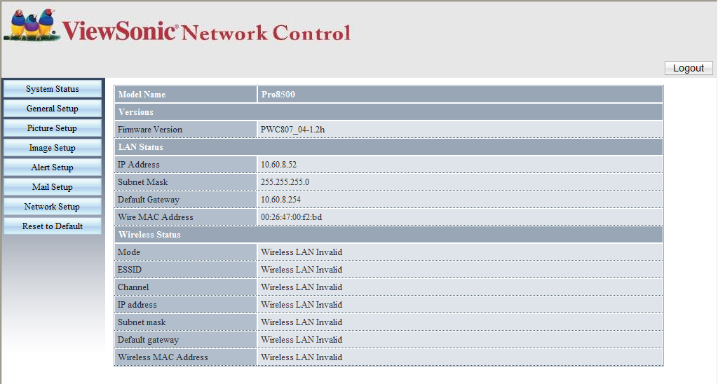 6. Per accedere alla pagina Admin è necessario inserire una password. La password predefinita è admin. System Status (Stato sistema): Visualizza le informazioni del sistema.