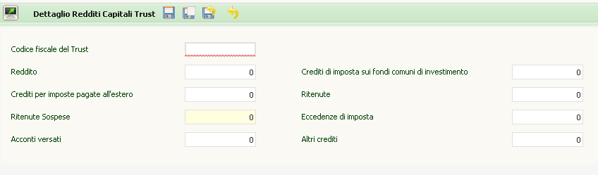 P a g i n a 57 16. REDDITI DA CAPITALE IMPUTATI DA TRUST CAPT Si tratta di un quadro che può esistere solo nel contesto UPF.