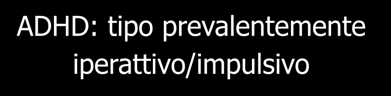 CLASSIFICAZIONE DIAGNOSI SECONDO DSM-IV (ADHD) Inattenzione + Iperattività/impulsivita Solo inattenzione Solo iperattività/impulsività ADHD: tipo combinato ADHD: tipo prevalentemente inattentivo