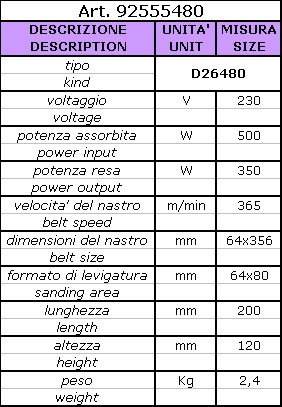 Smerigliatrici e levigatrici - Levigatrici a nastro - Pialle Levigatrice a nastro 64 mm D26480, 500 W Belt sander 64 mm D26480, 500 W ART.