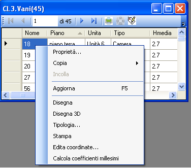 Proprietà: apre la scheda di dettaglio dell elemento selezionato nella tabella. Copia: copia in memoria i dati relativi all elemento contenuto nella riga corrente.