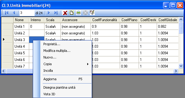 Unità immobiliari Il nodo Unità immobiliari apre la lista delle unità immobiliari dell edificio.