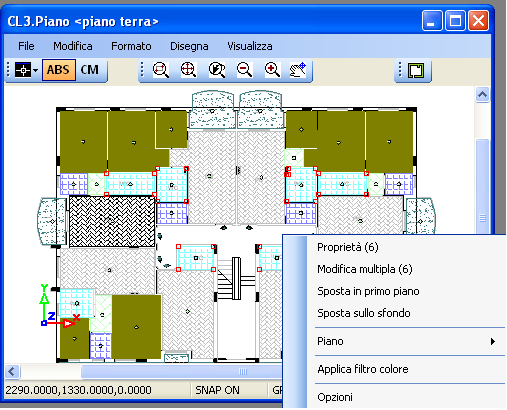 SNAP ON/OFF: Utilizzare questo comando per attivare la modalità snap in modo che le operazioni grafiche siano compiute per multipli del passo di snap.