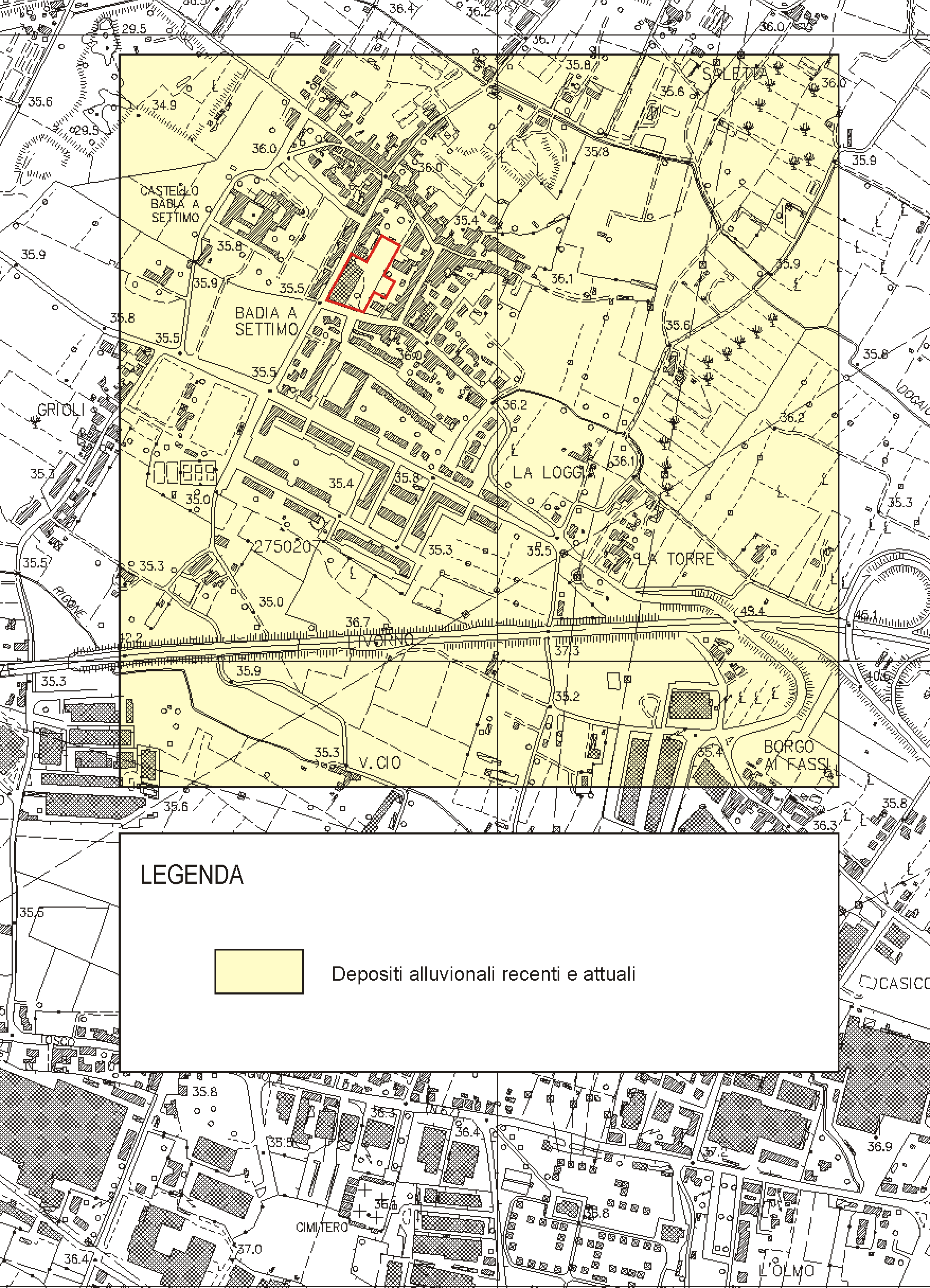 Figura 3 - Carta geologica su estratto della Sezione