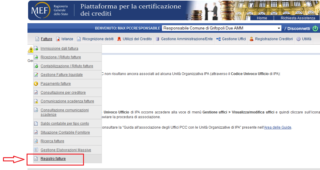 Dopo aver completato e salvato al richiesta il sistema dalla voce di menu UtilitàRichiesta registro fatture presenta